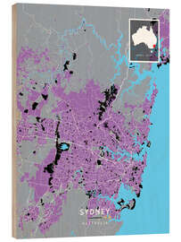 Stampa su legno Sydney, Australia - Map Art