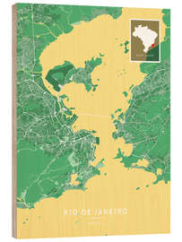 Print på træ Rio de Janeiro, Brazil - Map Art