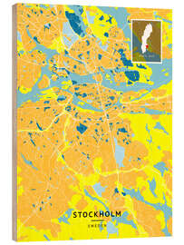 Print på træ Stockholm, Sweden - Map Art