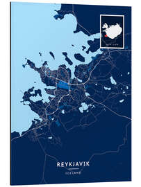 Tableau en aluminium Reykjavik, Iceland - Map Art