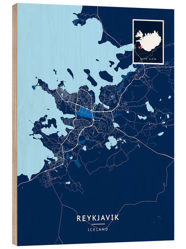 Print på træ Reykjavik, Iceland