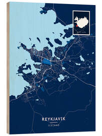 Print på træ Reykjavik, Iceland - Map Art