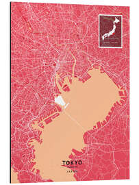 Stampa su alluminio Tokyo, Japan - Map Art