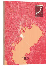 Print på træ Tokyo, Japan - Map Art