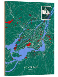 Print på træ Montreal, Canada - Map Art