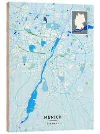 Print på træ Munich, Germany - Map Art
