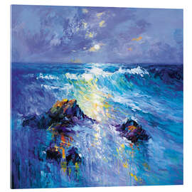 Tableau en verre acrylique Seascape with Crashing Waves over Rocky Coast - Leon Devenice