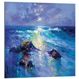 Alubild Meereslandschaft mit brechenden Wellen über der felsigen Küste - Leon Devenice