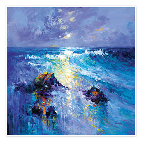 Poster Seascape with Crashing Waves over Rocky Coast