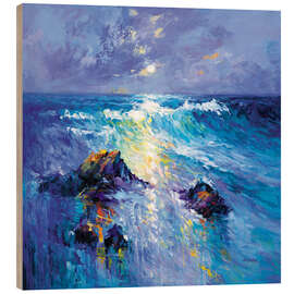 Quadro de madeira Seascape with Crashing Waves over Rocky Coast - Leon Devenice