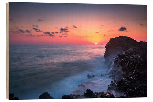 Quadro de madeira Rocky coast in Crete at sunset
