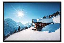 Gerahmter Kunstdruck Berghütte in den Alpen