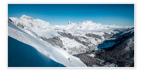 Poster Deep snow skiers in the mountains of Lech-Zürs am Arlberg