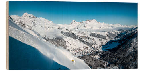 Wood print Deep snow skiers in the mountains of Lech-Zürs am Arlberg
