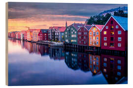 Holzbild Trondheim Sonnenuntergang
