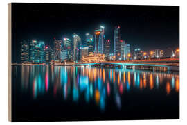 Holzbild Singapur in der Nacht - Lucas Tiefenthaler