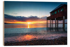 Stampa su legno Sunset on Lake Constance with house on the lake