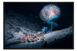 Gerahmter Kunstdruck Feuerwerk in den Bergen