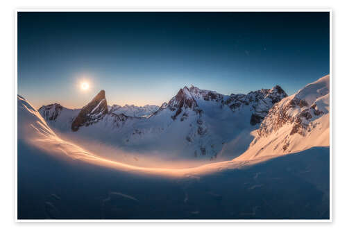 Plakat Full moon panorama in the Alps
