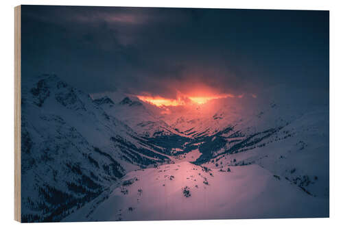 Wood print Sunset in the Alps in winter
