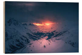 Wood print Sunset in the Alps in winter - Lucas Tiefenthaler