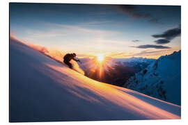 Obraz na aluminium Sunset skiing in the Alps