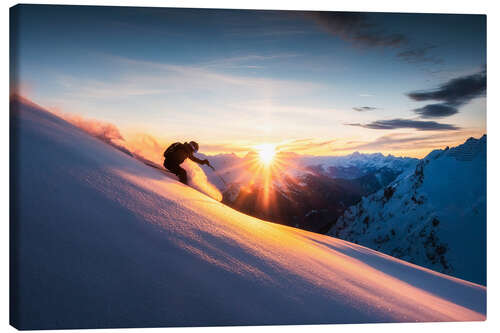 Lærredsbillede Sunset skiing in the Alps
