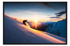 Gerahmter Kunstdruck Sonnenuntergangsskifahren in den Alpen