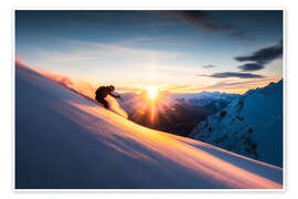 Poster Sunset skiing in the Alps