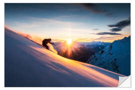Selvklebende plakat Sunset skiing in the Alps