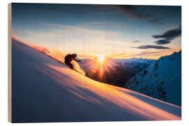 Quadro de madeira Sunset skiing in the Alps