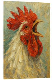 Obraz na szkle akrylowym The crowing white rooster - Natalie Bruns