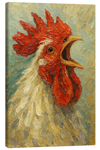 Canvas print The crowing white rooster