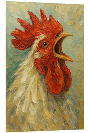 Hartschaumbild Der krähende weiße Hahn