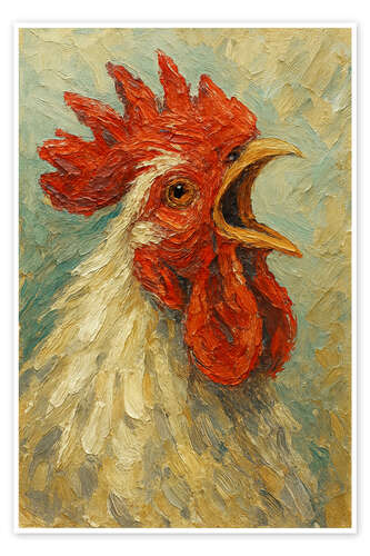 Juliste The crowing white rooster