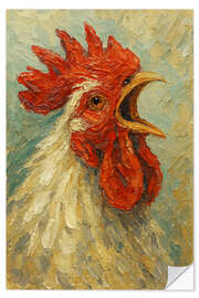 Wandsticker Der krähende weiße Hahn