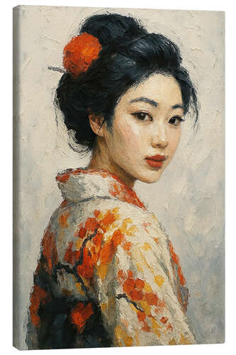 Leinwandbild Die japanische Geisha blickt über ihre Schulter