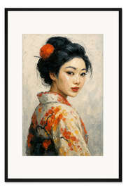 Gerahmter Kunstdruck Die japanische Geisha blickt über ihre Schulter