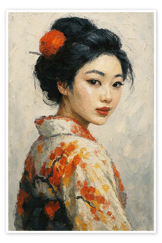 Poster Die japanische Geisha blickt über ihre Schulter