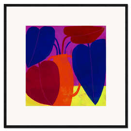 Gerahmter Kunstdruck Bunte Zimmerpflanze in pinkfarbenem Zimmer