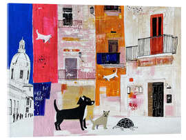 Acrylic print Dog and cats in the dreamy city - Anastasia Mamoshina