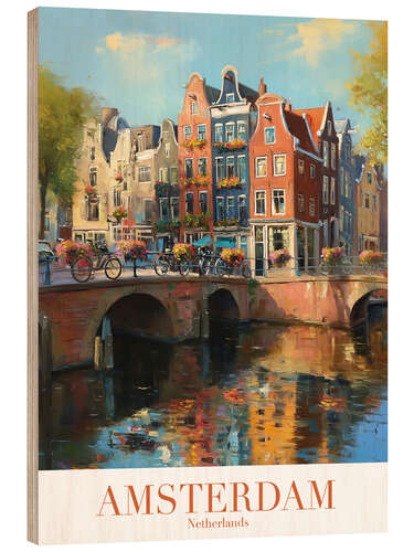 Trätavla Amsterdam Travel Art