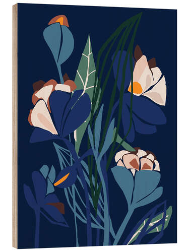 Wood print Modern Flowers paper cut still life