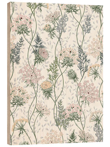 Print på træ Wildflower meadow Queen Anne's lace pattern