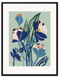 Gerahmter Kunstdruck Blumenstillleben in Scherenschnittoptik