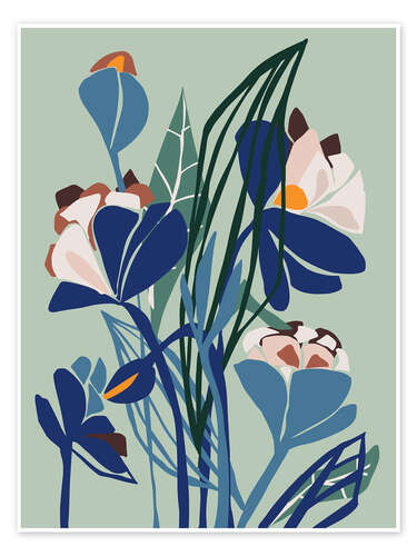 Poster Flower still life in paper cut style