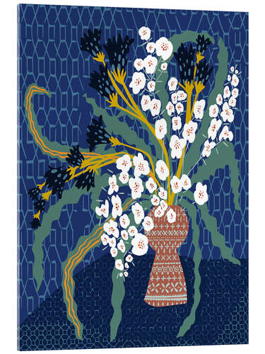 Tableau en verre acrylique Floral still life in dark blue