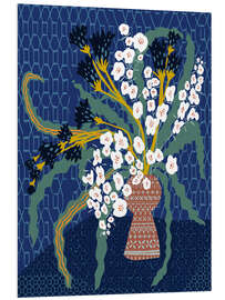 Hartschaumbild Florales Stillleben in Dunkelblau - Annick