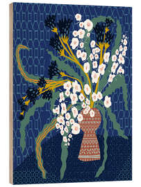 Wood print Floral still life in dark blue - Annick