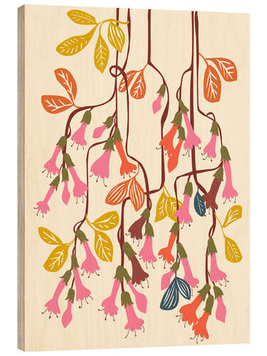 Wood print Hanging Fuchsia flowers